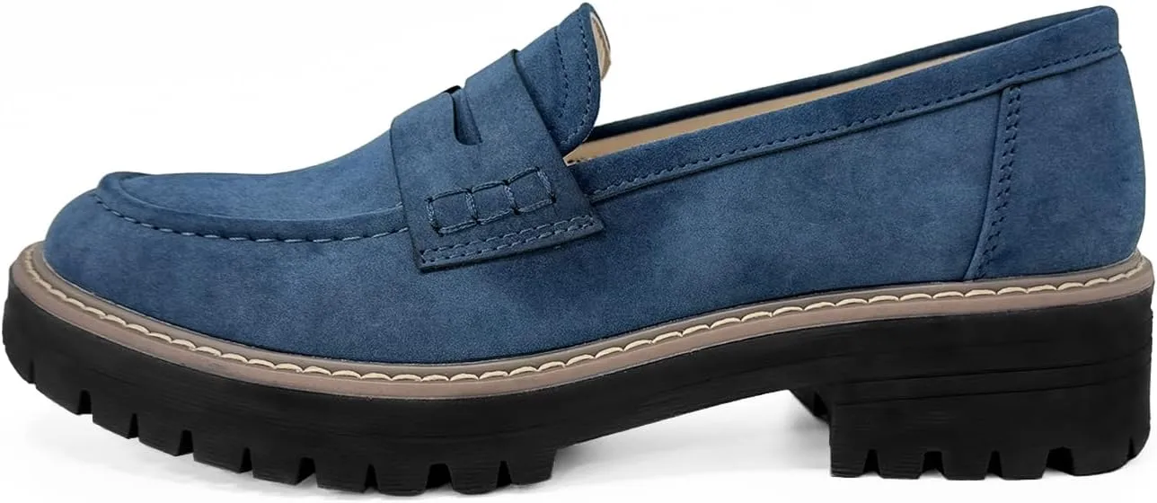 Bandkos Women's Platform Penny Loafers Slip On-Suede Chunky Dress Shoes Casual Business Oxford for Work