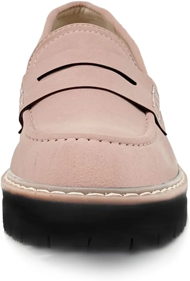 Bandkos Women's Platform Penny Loafers Slip On-Suede Chunky Dress Shoes Casual Business Oxford for Work