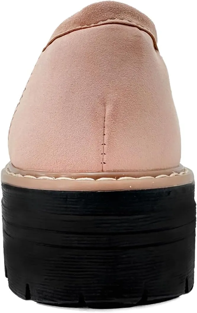 Bandkos Women's Platform Penny Loafers Slip On-Suede Chunky Dress Shoes Casual Business Oxford for Work