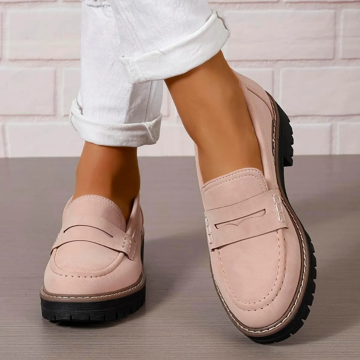 Bandkos Women's Platform Penny Loafers Slip On-Suede Chunky Dress Shoes Casual Business Oxford for Work
