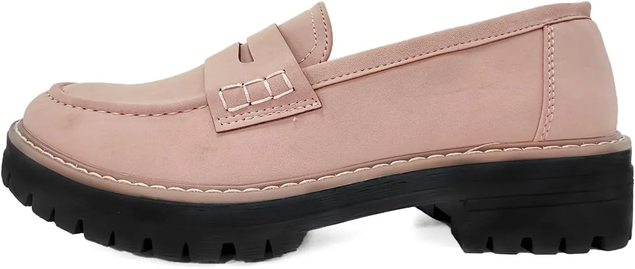 Bandkos Women's Platform Penny Loafers Slip On-Suede Chunky Dress Shoes Casual Business Oxford for Work
