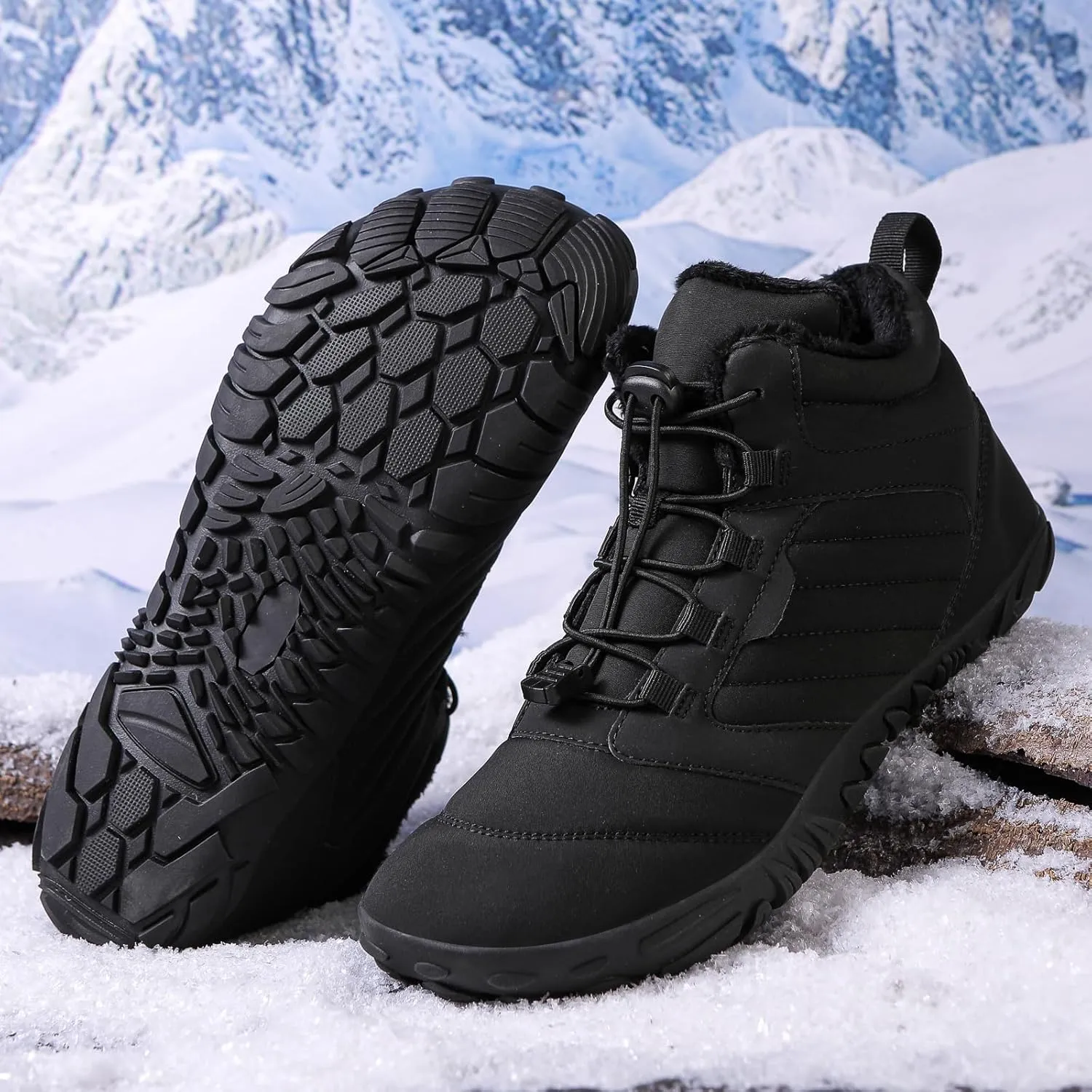 Barefoot Hiking Boots Women Waterproof Winter Barefoot Boots Insulated Warm Walking Hiking Boots for Women Trail Running Healthy Non-Slip Drop Zero Sole Wide Toe Box Comfortable Sneakers
