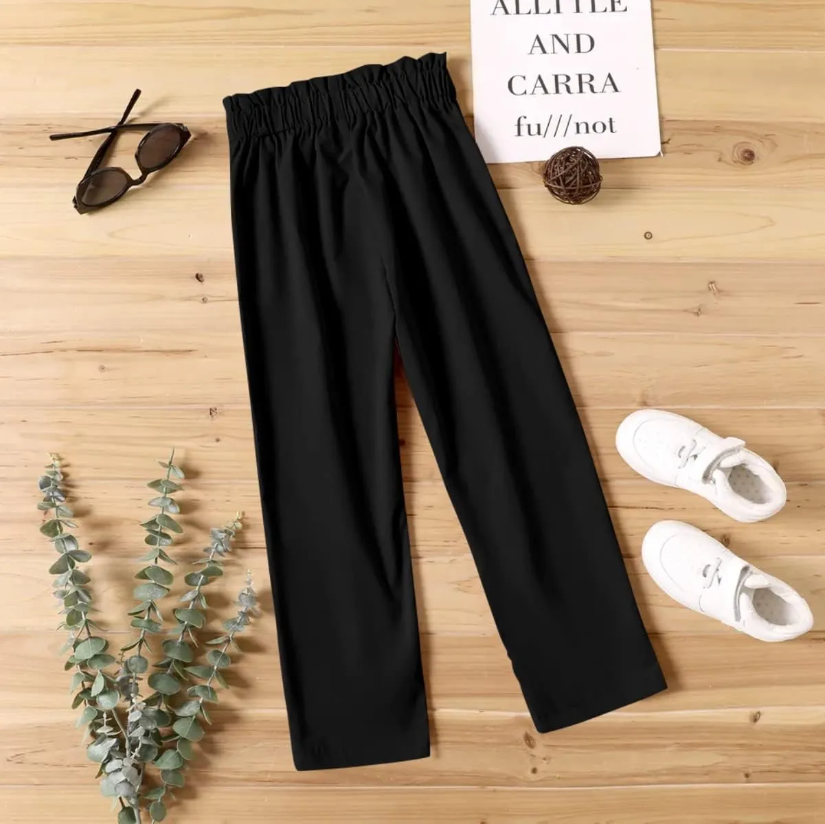Batermoon Girls' Pants Paper Bag Elastic Waist Wide Leg Loose Trousers with Pocket
