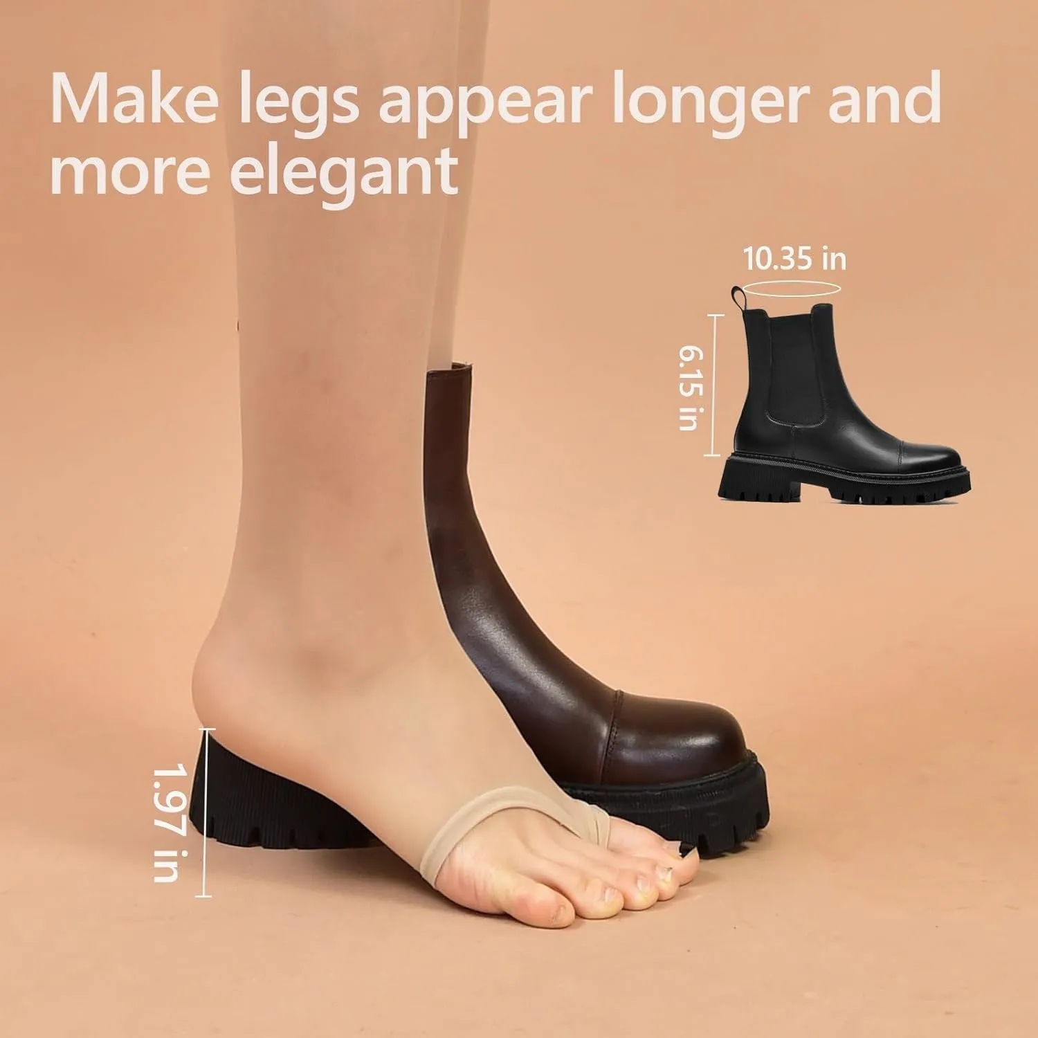 BEAU TODAY Chelsea Boots for Women, Chunky Platform Leather Chelsea Boots Womens Ankle Boots Round Toe Winter Dress Fashion Booties
