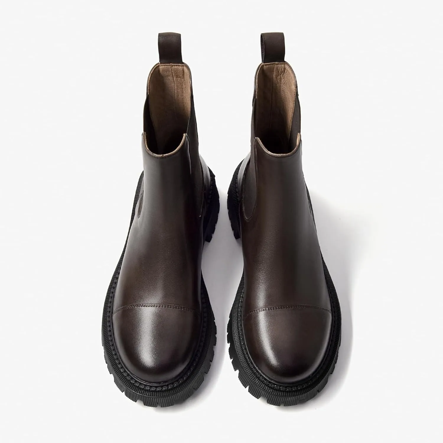 BEAU TODAY Chelsea Boots for Women, Chunky Platform Leather Chelsea Boots Womens Ankle Boots Round Toe Winter Dress Fashion Booties