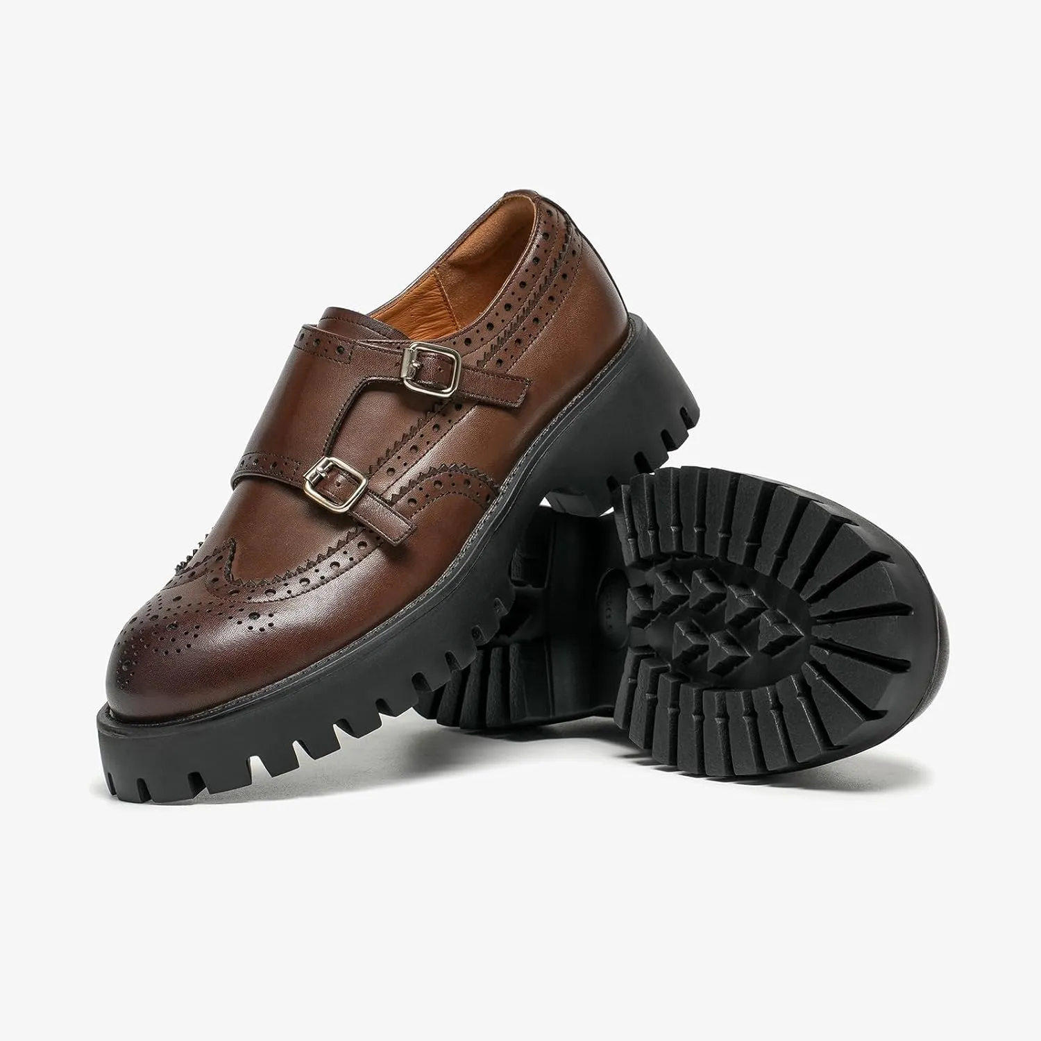 BEAU TODAY Chunky Loafers for Women, Women’s Leather Platform Loafers, Lug Sole Tassel Slip On Loafers Shoes Brogues Wingtip Casual Business Shoes Comfortable Dressy