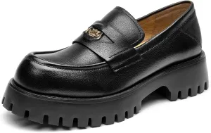 BEAU TODAY Chunky Loafers Women,Patent Leather Platform Loafers for Women,Lug Sole Slip On Penny Shoes,Comfortable Work Office Business Casual Dress Shoes