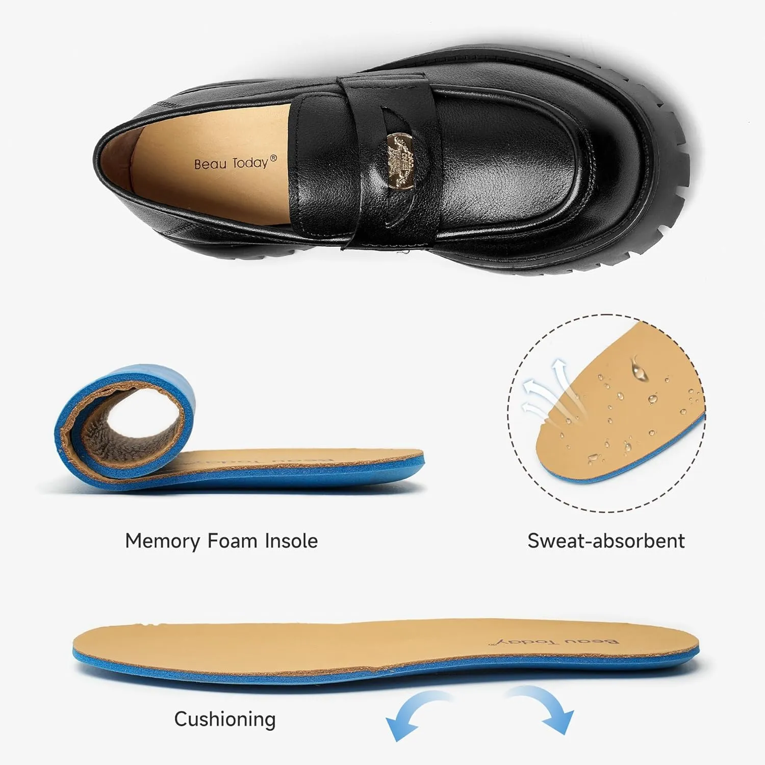 BEAU TODAY Chunky Loafers Women,Patent Leather Platform Loafers for Women,Lug Sole Slip On Penny Shoes,Comfortable Work Office Business Casual Dress Shoes