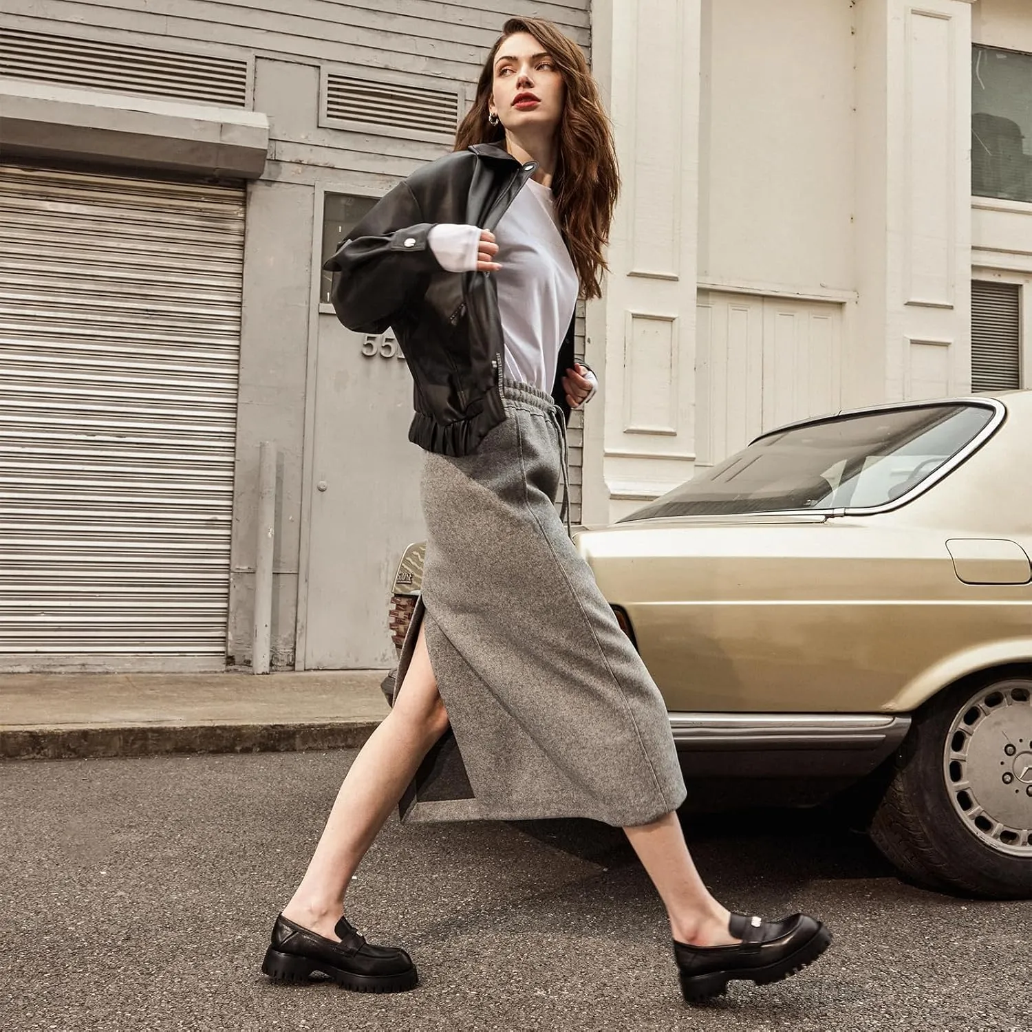 BEAU TODAY Chunky Loafers Women,Patent Leather Platform Loafers for Women,Lug Sole Slip On Penny Shoes,Comfortable Work Office Business Casual Dress Shoes