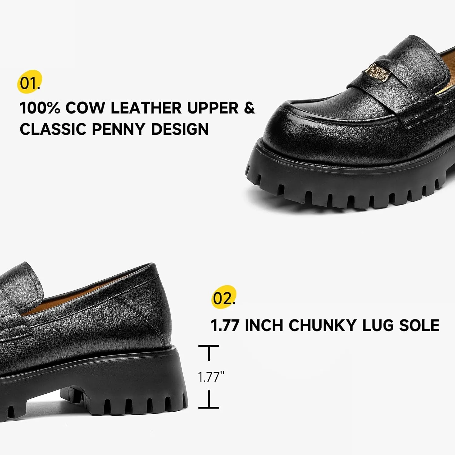 BEAU TODAY Chunky Loafers Women,Patent Leather Platform Loafers for Women,Lug Sole Slip On Penny Shoes,Comfortable Work Office Business Casual Dress Shoes