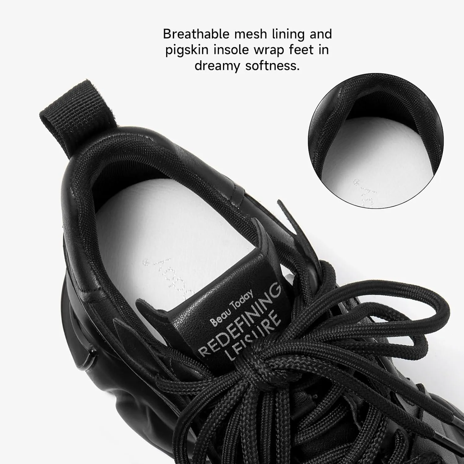 BEAU TODAY Chunky Sneakers for Women, Womens Fashion Sneakers, Leather Sneakers Women Comfortable Casual Lace-Up Chunky Platform Dad Shoes