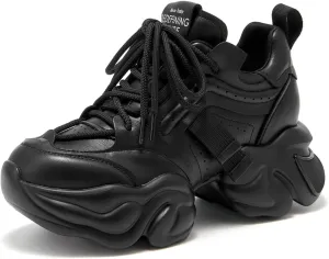 BEAU TODAY Chunky Sneakers for Women, Womens Fashion Sneakers, Leather Sneakers Women Comfortable Casual Lace-Up Chunky Platform Dad Shoes