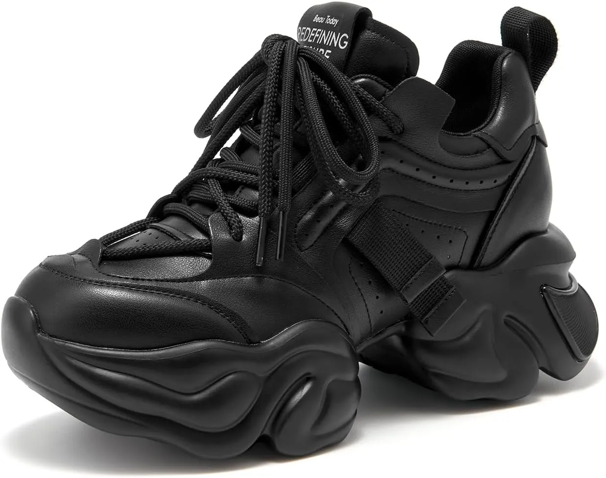 BEAU TODAY Chunky Sneakers for Women, Womens Fashion Sneakers, Leather Sneakers Women Comfortable Casual Lace-Up Chunky Platform Dad Shoes