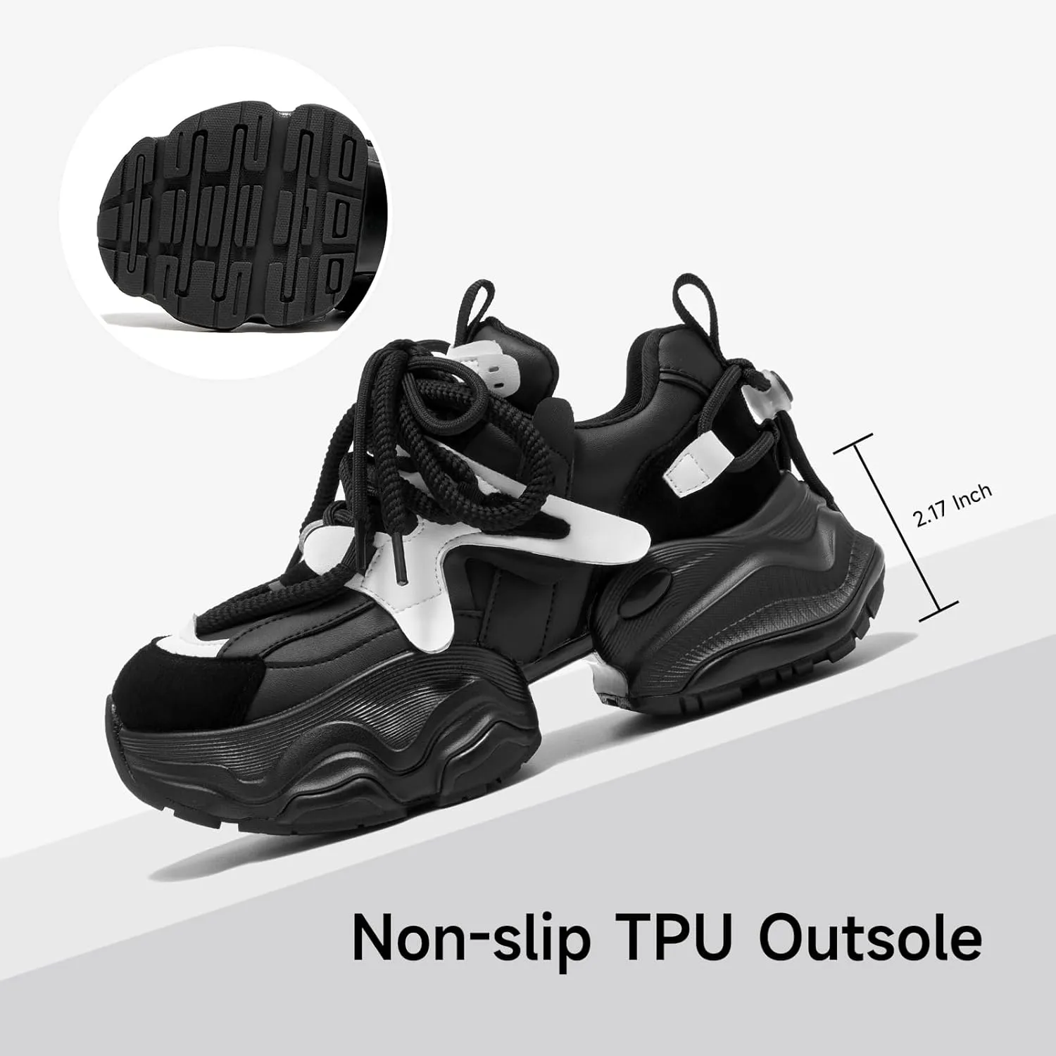 BEAU TODAY Chunky Sneakers for Women，Womens Fashion Sneakers, Lace Up Platform Comfortable Leather Dad Shoes for Women
