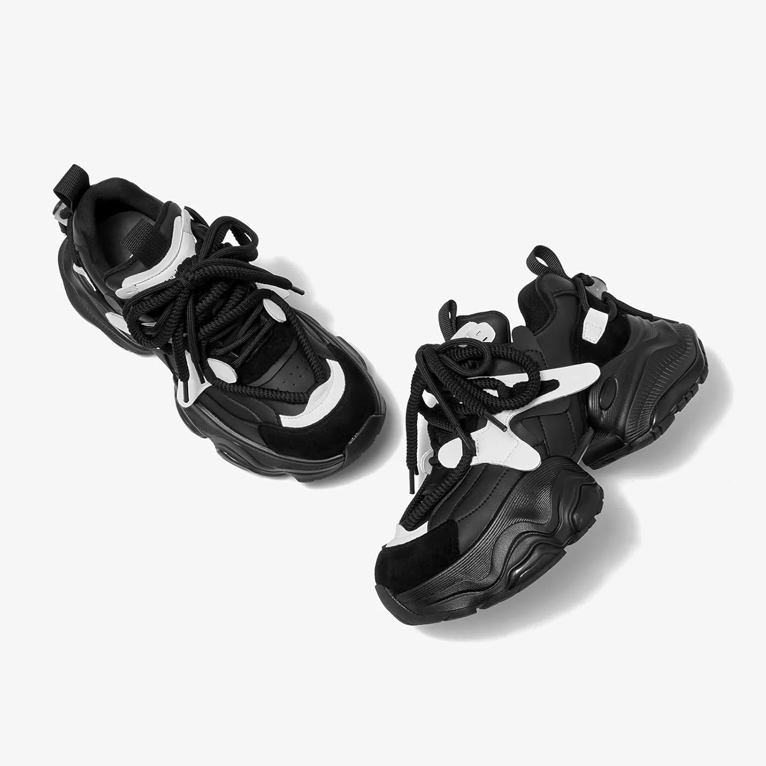 BEAU TODAY Chunky Sneakers for Women，Womens Fashion Sneakers, Lace Up Platform Comfortable Leather Dad Shoes for Women