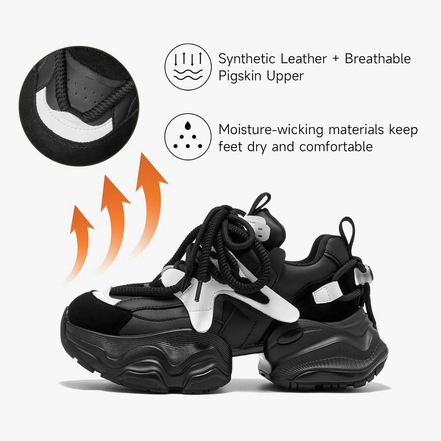 BEAU TODAY Chunky Sneakers for Women，Womens Fashion Sneakers, Lace Up Platform Comfortable Leather Dad Shoes for Women