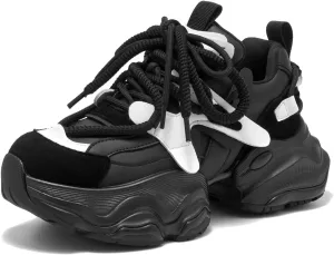 BEAU TODAY Chunky Sneakers for Women，Womens Fashion Sneakers, Lace Up Platform Comfortable Leather Dad Shoes for Women