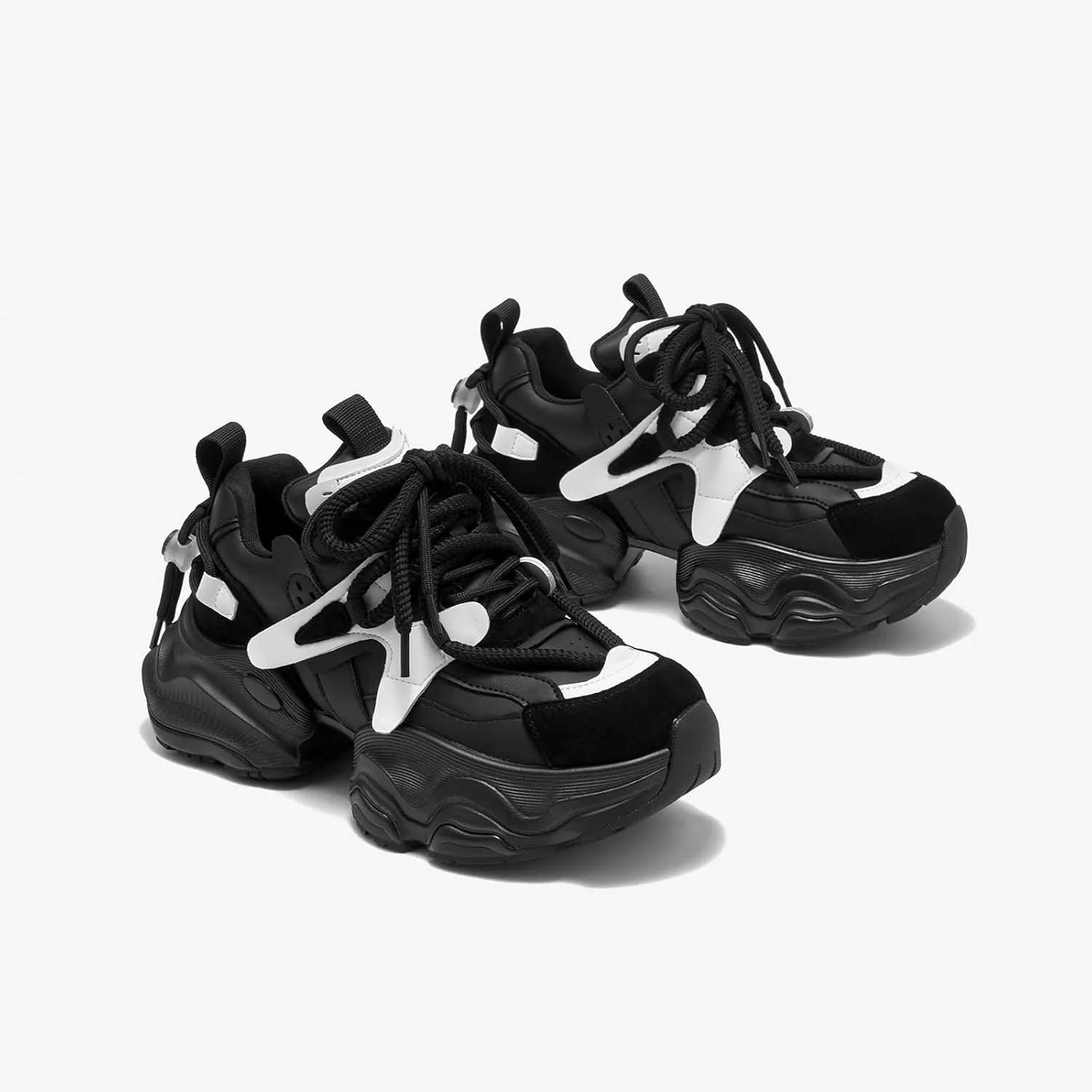 BEAU TODAY Chunky Sneakers for Women，Womens Fashion Sneakers, Lace Up Platform Comfortable Leather Dad Shoes for Women