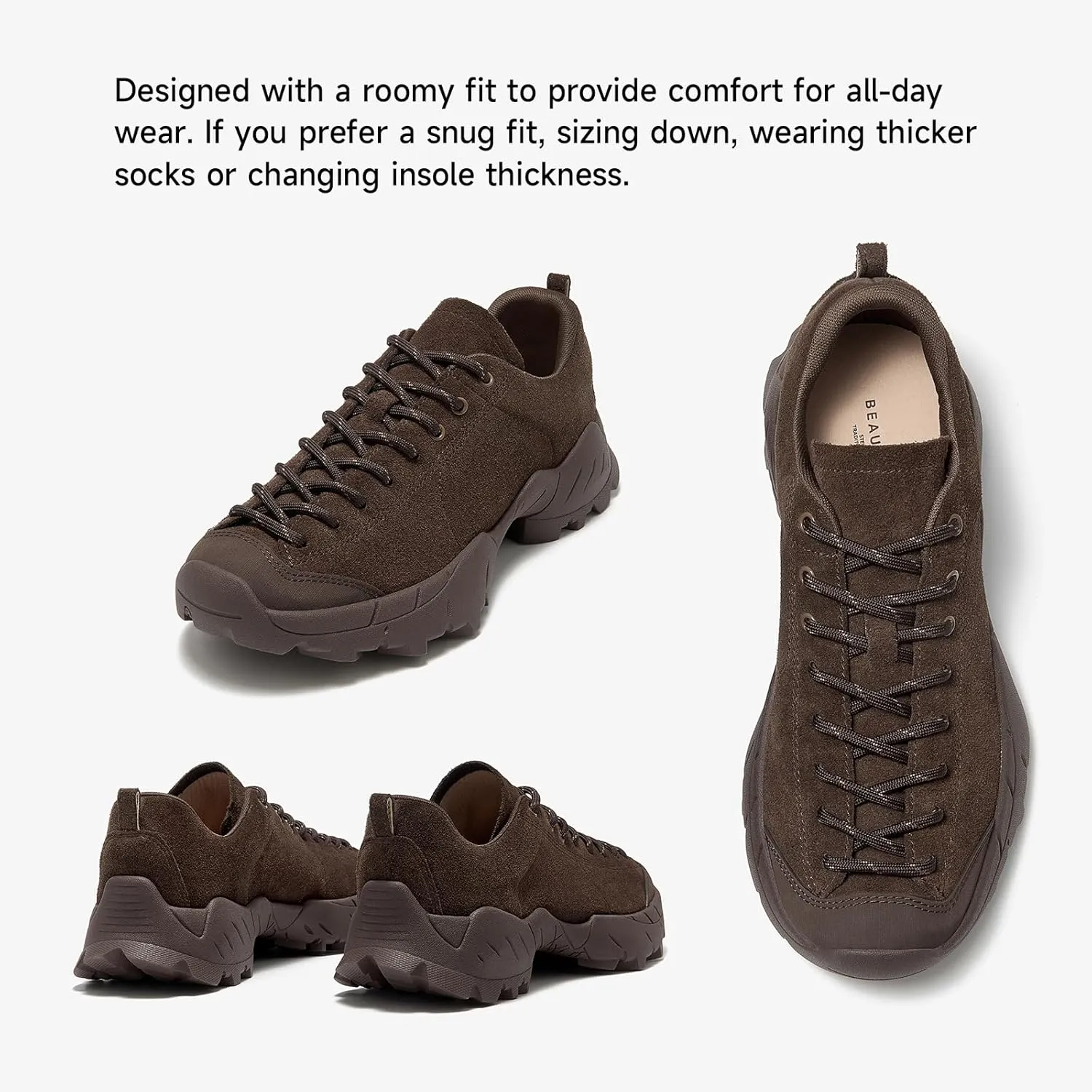 BEAU TODAY Hiking Shoes Women Lightweight,Hike Barefoot Sneakers Women,Wide Toe Box Non-Slip Outdoor Sneakers,Suede Walking Shoes for Trekking Trail Climbing