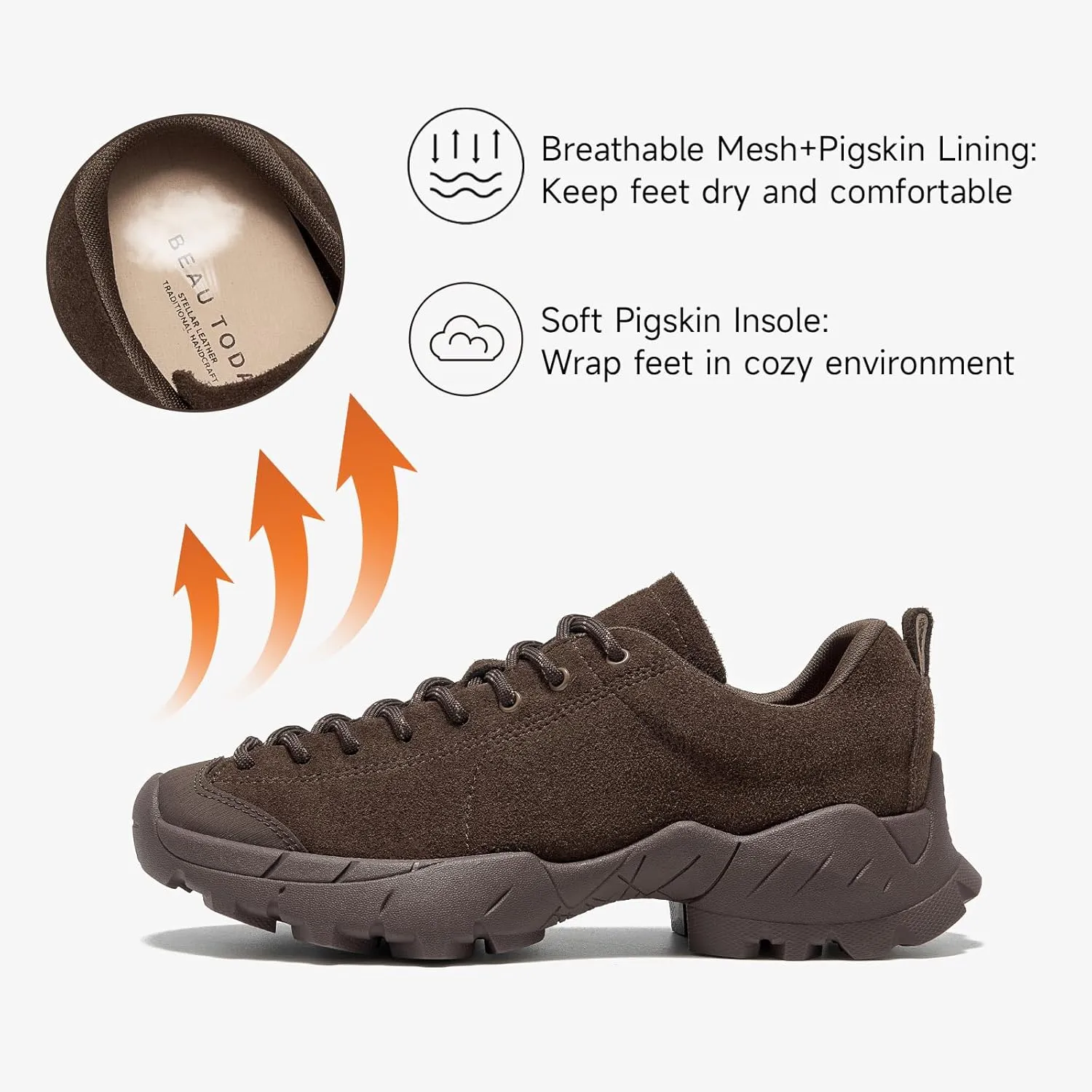 BEAU TODAY Hiking Shoes Women Lightweight,Hike Barefoot Sneakers Women,Wide Toe Box Non-Slip Outdoor Sneakers,Suede Walking Shoes for Trekking Trail Climbing