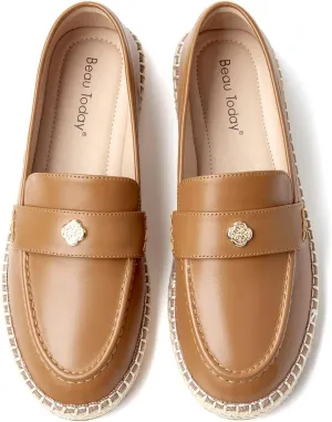 BEAU TODAY Loafers for Women, Classic Womens Penny Loafers, Casual Slip-on Leather Loafers Women, Breathable Lightweight Handmade Work Flats for Women Brown US 6.5