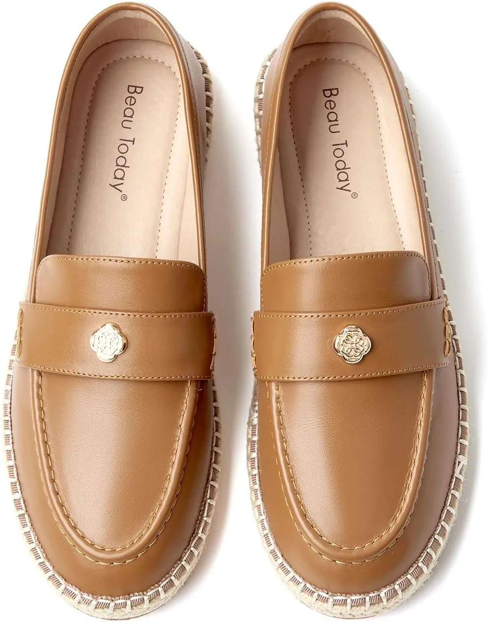 BEAU TODAY Loafers for Women, Classic Womens Penny Loafers, Casual Slip-on Leather Loafers Women, Breathable Lightweight Handmade Work Flats for Women Brown US 6.5