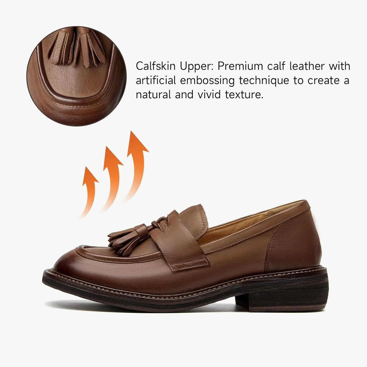 BEAU TODAY Penny Loafers for Women, Women’s Slip On Leather Loafers, Chunky Tassel Loafers Square Toe Shoes, Comfortable Dressy Business Casual Non-Slip Office Ladies Shoes