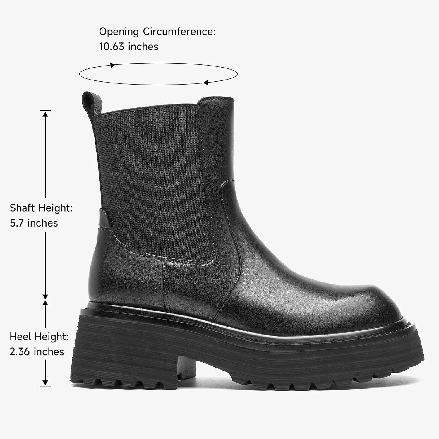BEAU TODAY Platform Chelsea Boots for Women, Chunky Genuine Leather Elastic Ankle Boots for Women, Fashion Fall boots with Round Toe, Comfortable Slip-on Winter Combat Boots