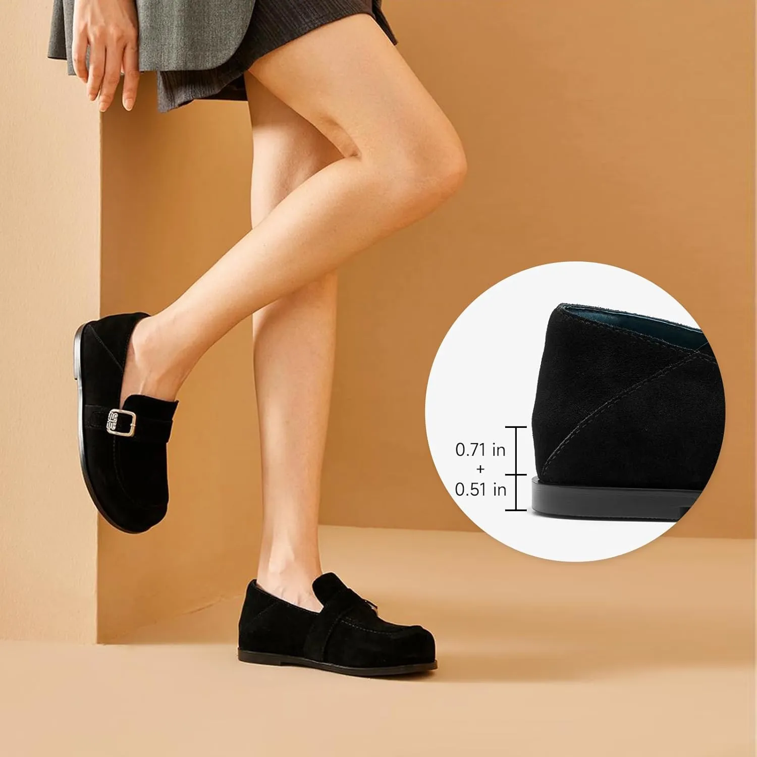 BEAU TODAY Suede Leather Loafers Women, Women’s Slip On Wide Width Loafers Flats Shoes, Footbed Comfortable Casual Dress Potato Shoes with Arch Support and Adjustable Buckle