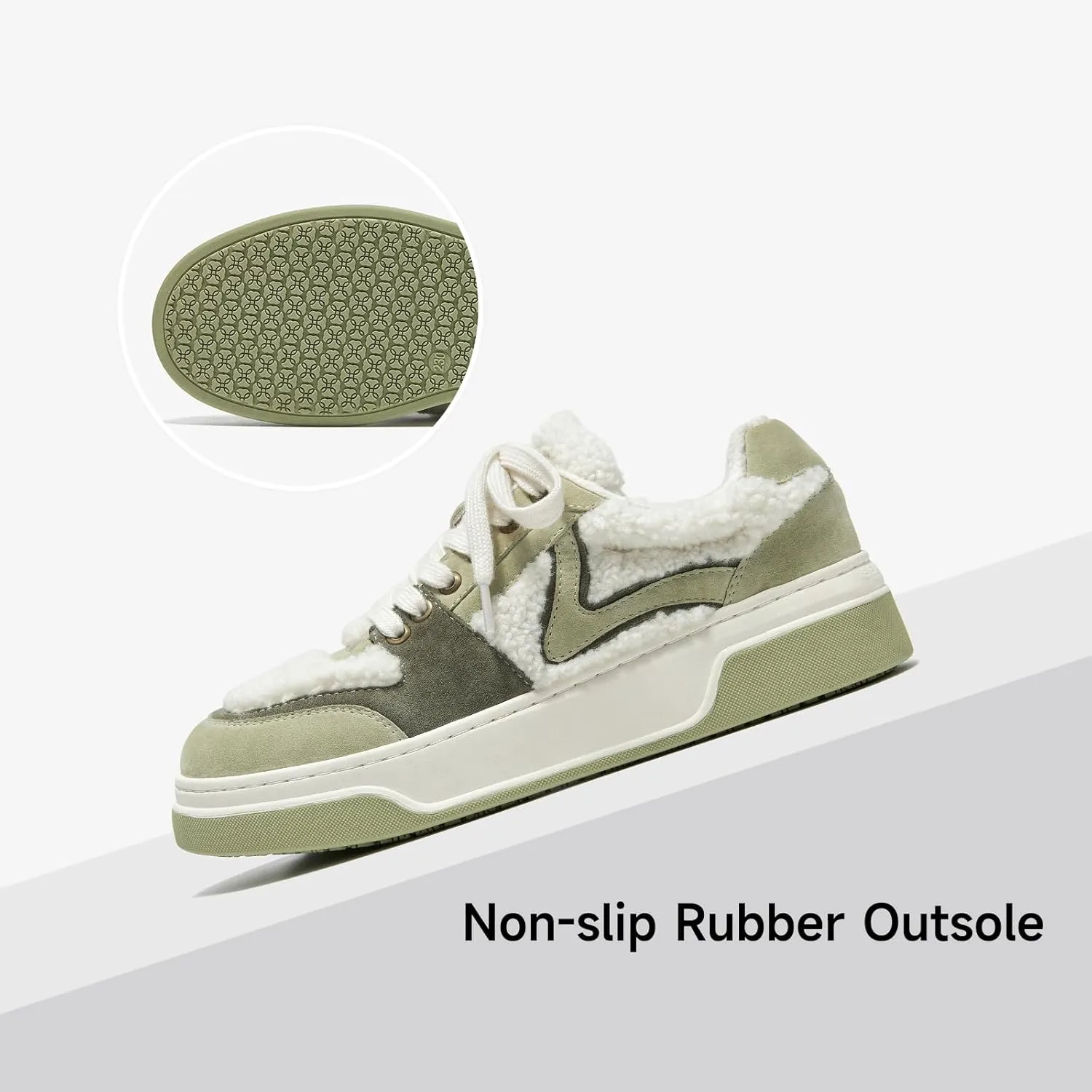 BEAU TODAY Winter Fashion Sneakers for Women, Women's Warm Fur Lined Platform Sneakers, Chunky Suede Leather Sneakers for Women, Casual Comfortable Lace-up Anti-Slip Outdoor Walking Shoes