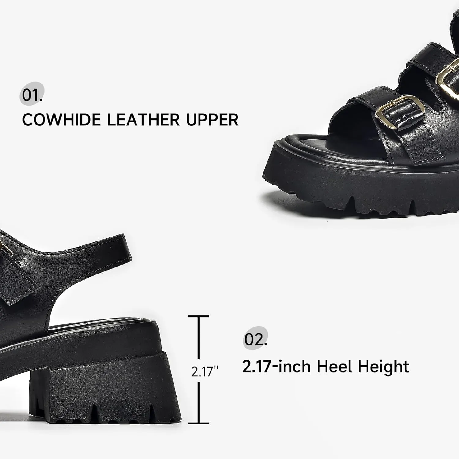 BEAU TODAY Womens Platform Fisherman Sandals, Chunky Block Heel Sandals, Leather Sandals for Women, Casual Comfortable Lightweight Open Toe Dressy Sandals with Adjustable Buckles