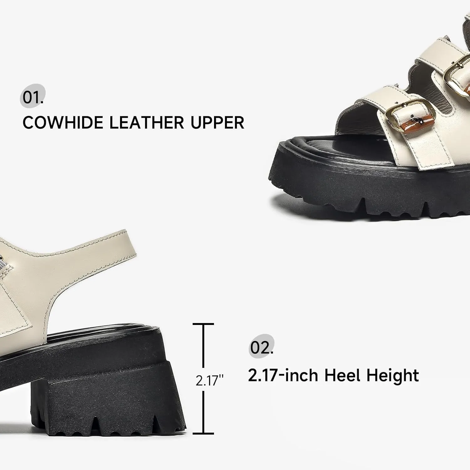 BEAU TODAY Womens Platform Fisherman Sandals, Chunky Block Heel Sandals, Leather Sandals for Women, Casual Comfortable Lightweight Open Toe Dressy Sandals with Adjustable Buckles