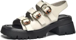 BEAU TODAY Womens Platform Fisherman Sandals, Chunky Block Heel Sandals, Leather Sandals for Women, Casual Comfortable Lightweight Open Toe Dressy Sandals with Adjustable Buckles