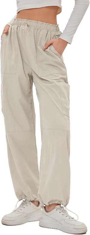 Bloggerlove Womens Cargo Pants Wide Leg Jogger Y2K Parachute Drawstring Waist Casual Baggy Pant with Pockets Trendy