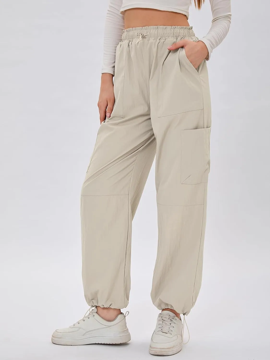 Bloggerlove Womens Cargo Pants Wide Leg Jogger Y2K Parachute Drawstring Waist Casual Baggy Pant with Pockets Trendy