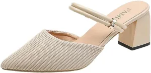 Boxpopla Women's Closed Pointed Toe Mules Two Way Wear Strap Backless Loafer for Women Mid Chunky Heel Mule Slingback Sandals Slip on Slides Dress Shoes