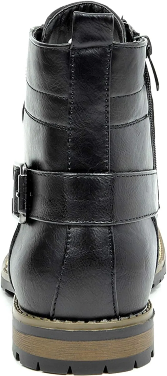 Bruno Marc Men's Motorcycle Combat Boots Zipper Biker Boot