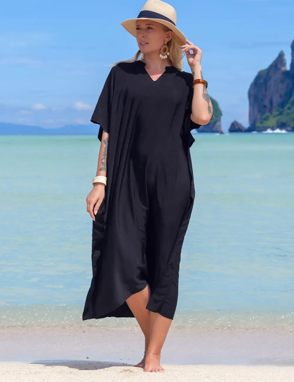 Bsubseach Women Kaftan Dresses Caftan Loungewear Maxi Dress Swimsuit Cover Up Beachwear