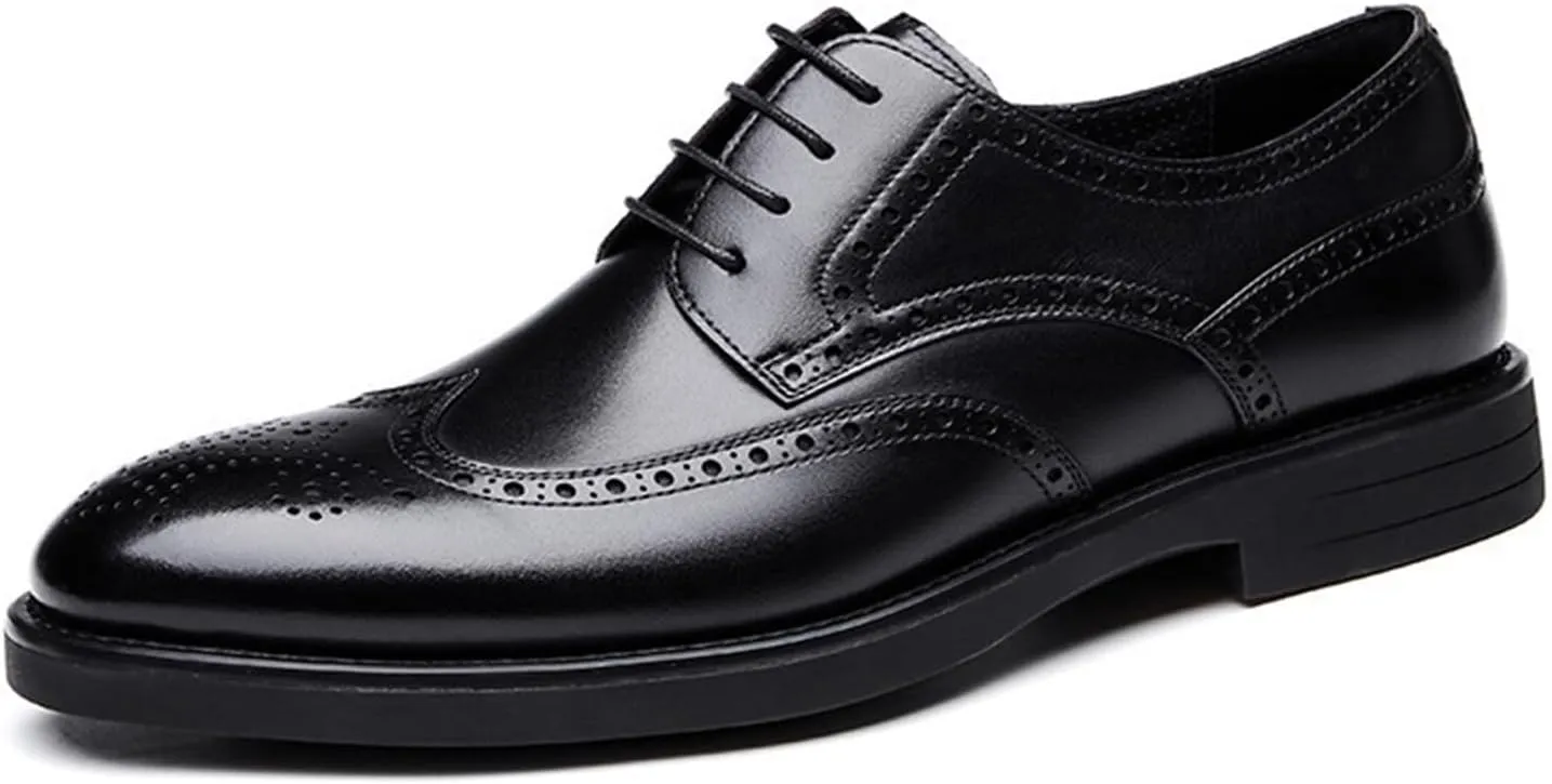 BWSEOBG Men's Brogue Wingtip Retro Business Oxford Shoes Classic Leather Round Toe Lace Up Wedding Formal Dress Shoes Derby Shoes
