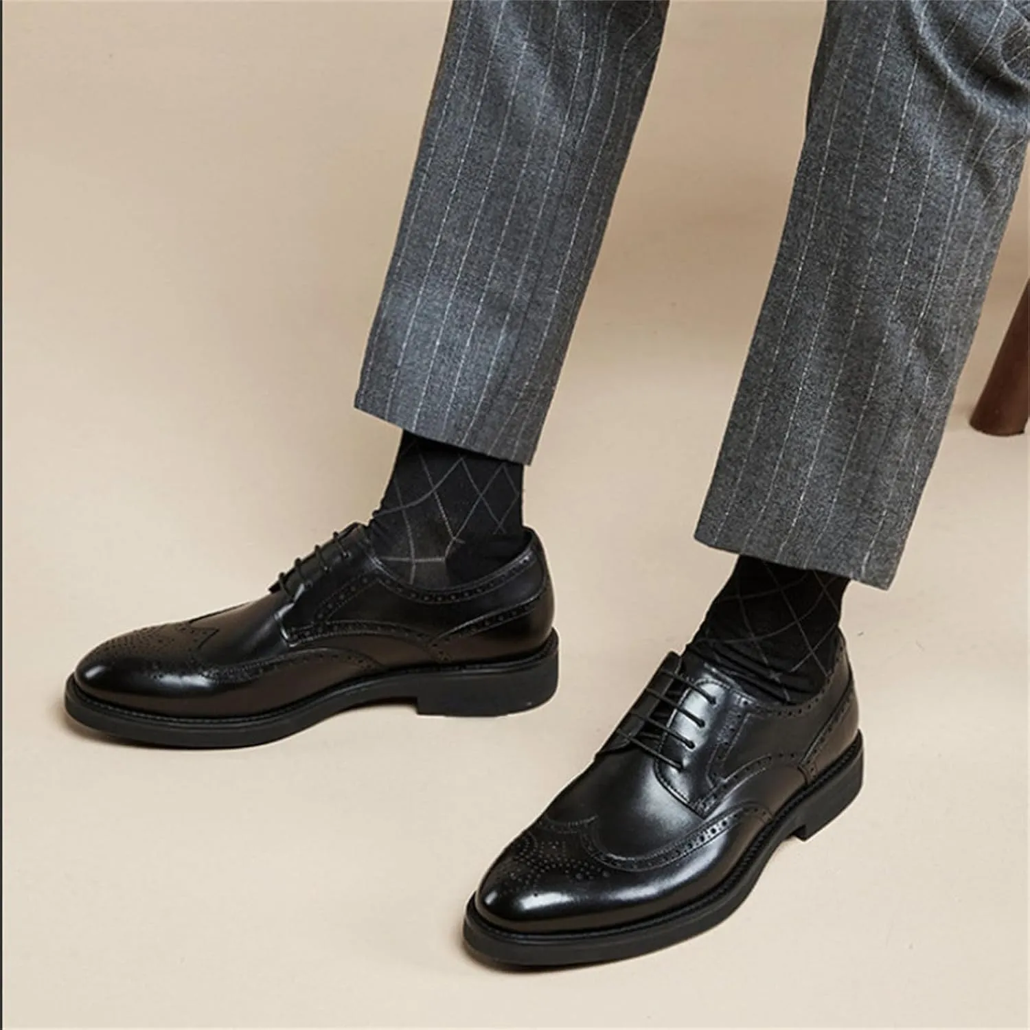 BWSEOBG Men's Brogue Wingtip Retro Business Oxford Shoes Classic Leather Round Toe Lace Up Wedding Formal Dress Shoes Derby Shoes