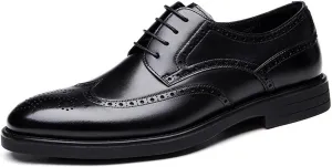 BWSEOBG Men's Brogue Wingtip Retro Business Oxford Shoes Classic Leather Round Toe Lace Up Wedding Formal Dress Shoes Derby Shoes