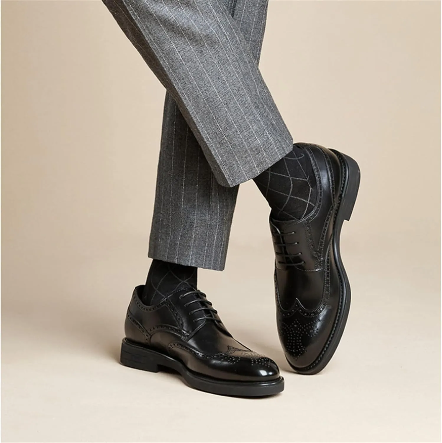 BWSEOBG Men's Brogue Wingtip Retro Business Oxford Shoes Classic Leather Round Toe Lace Up Wedding Formal Dress Shoes Derby Shoes
