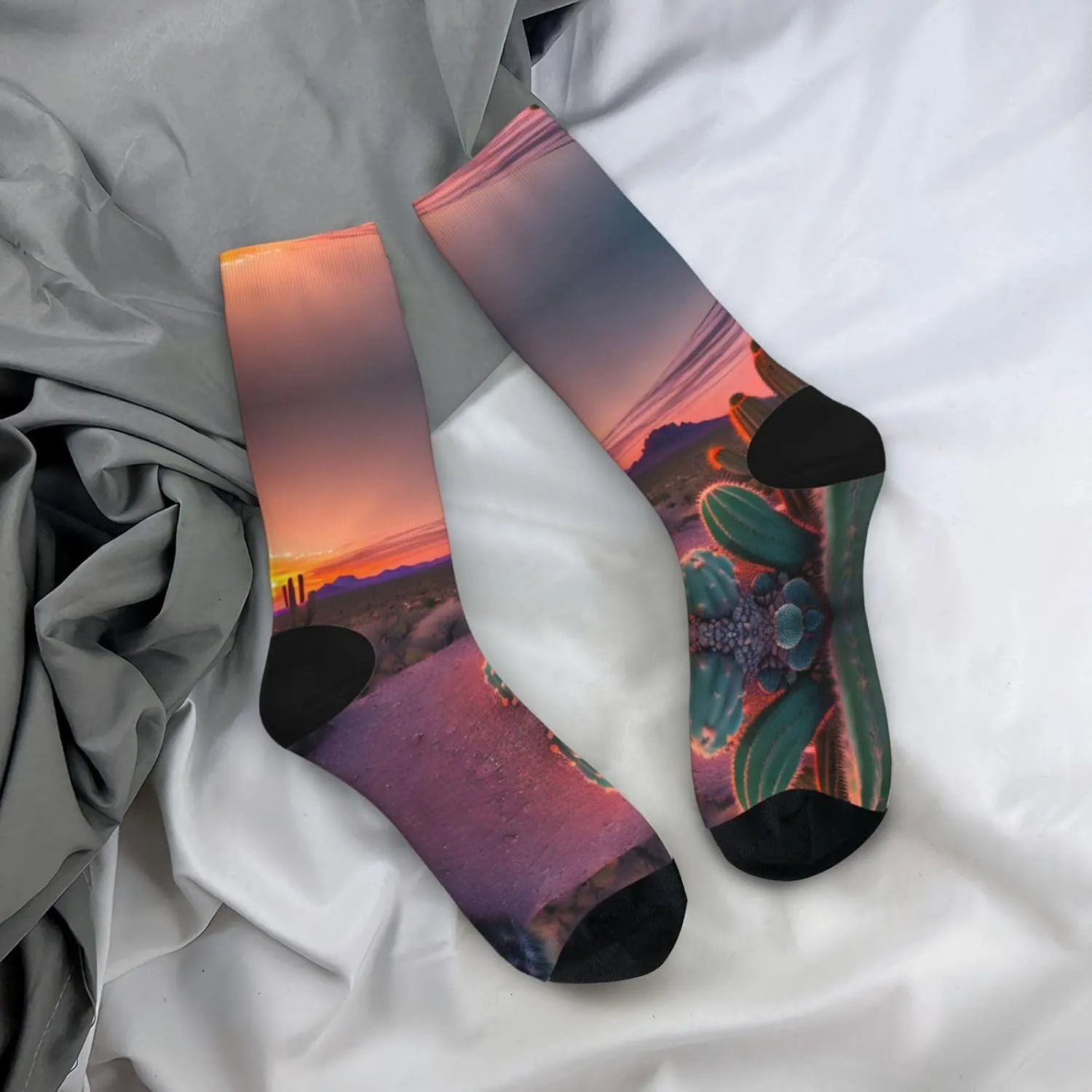 Cactus Desert Sunsets print Menâ€™s Socks, Vintage Winter Warm Socks for Women, Soft Cozy Socks, Thick Boots Socks