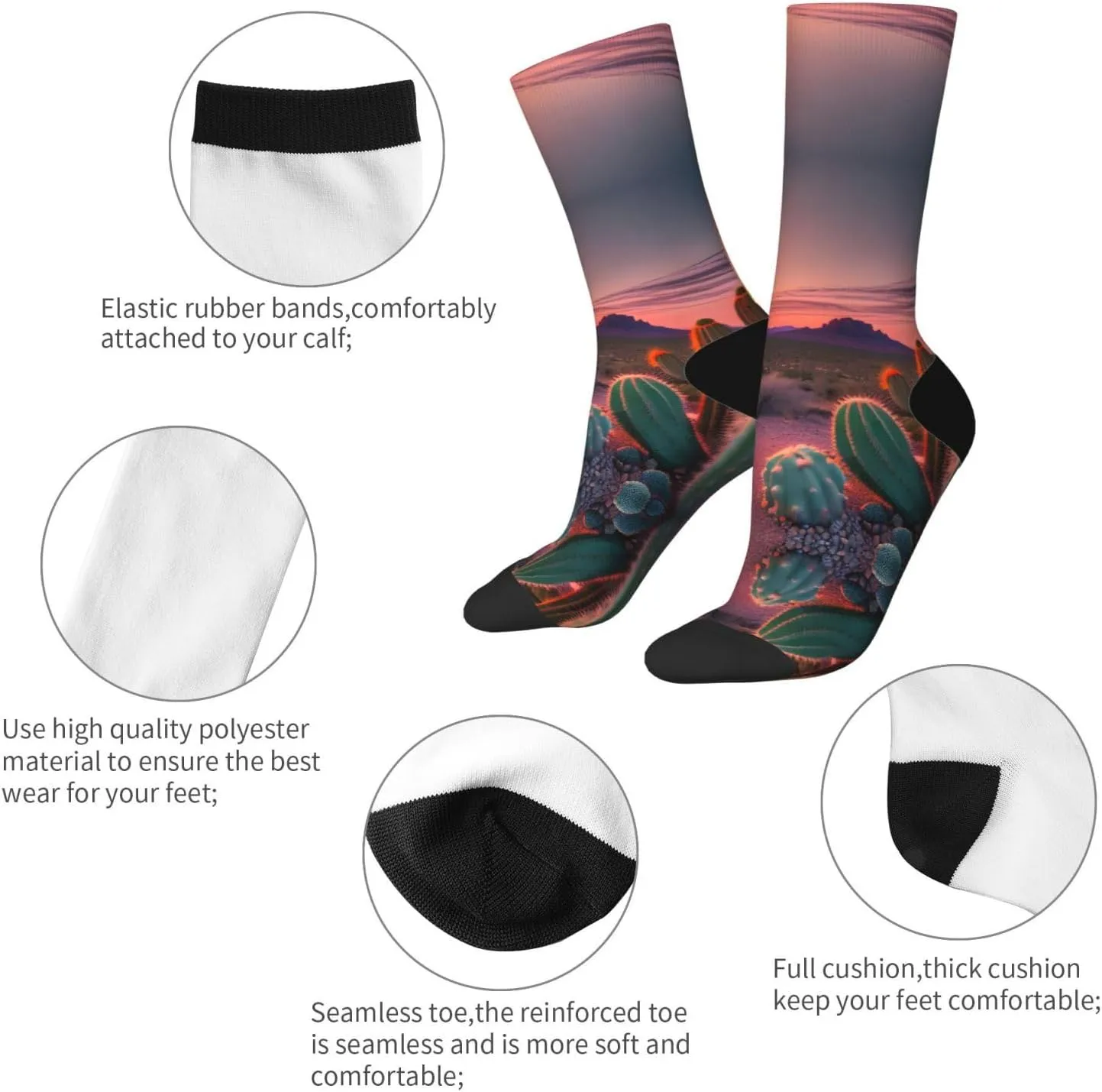 Cactus Desert Sunsets print Menâ€™s Socks, Vintage Winter Warm Socks for Women, Soft Cozy Socks, Thick Boots Socks