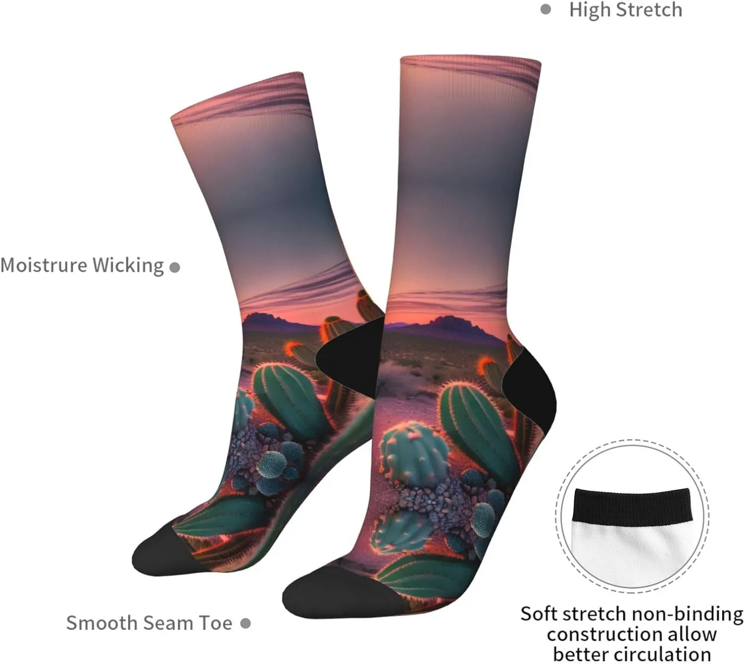 Cactus Desert Sunsets print Menâ€™s Socks, Vintage Winter Warm Socks for Women, Soft Cozy Socks, Thick Boots Socks