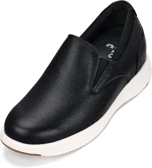 CALTO Men's Invisible Height Increasing Elevator Loafers - Onyx Black Lightweight Slip-on Casual Loafers - 2.8 Inches Taller - J1420 - Size 8 D(M) US