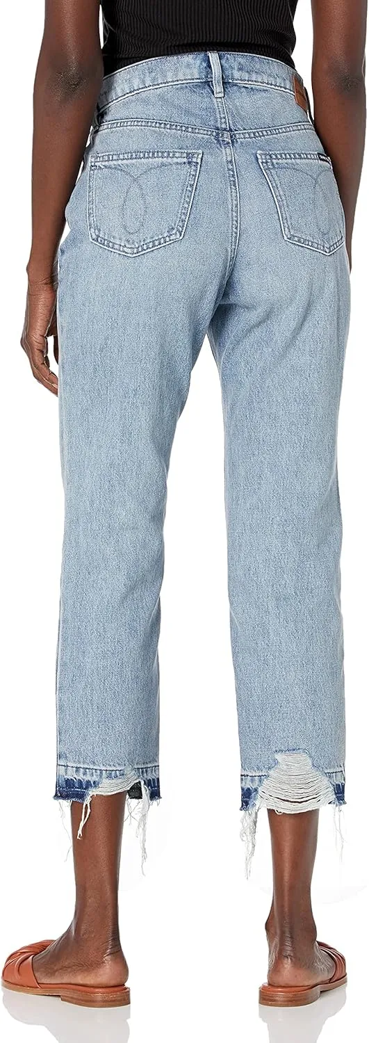 Calvin Klein Jeans Women's Hi Rise Straight Leg Crop W/Destructed Hem Vintage Denim