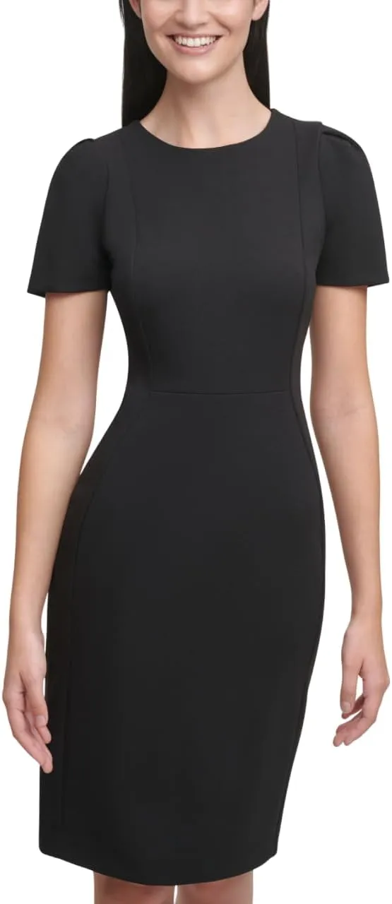 Calvin Klein Women's Short Sleeved Princess Seamed Sheath Dress (Standard and Petite)