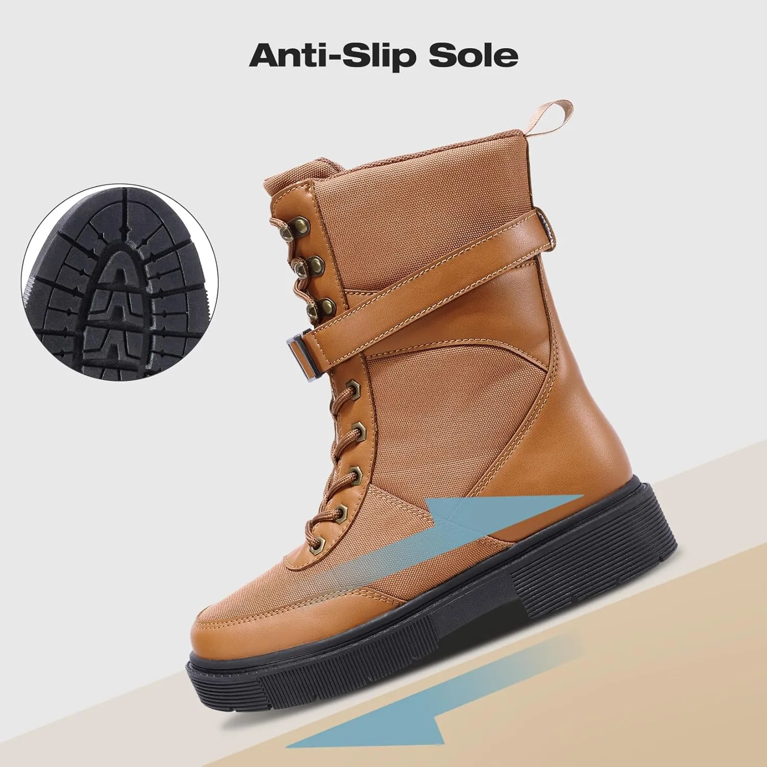 CAMEL CROWN Women's Ankle Boots Lace-up Combat Boots Low Heel Booties Elastic Lug Sole Non-Slip Shoes