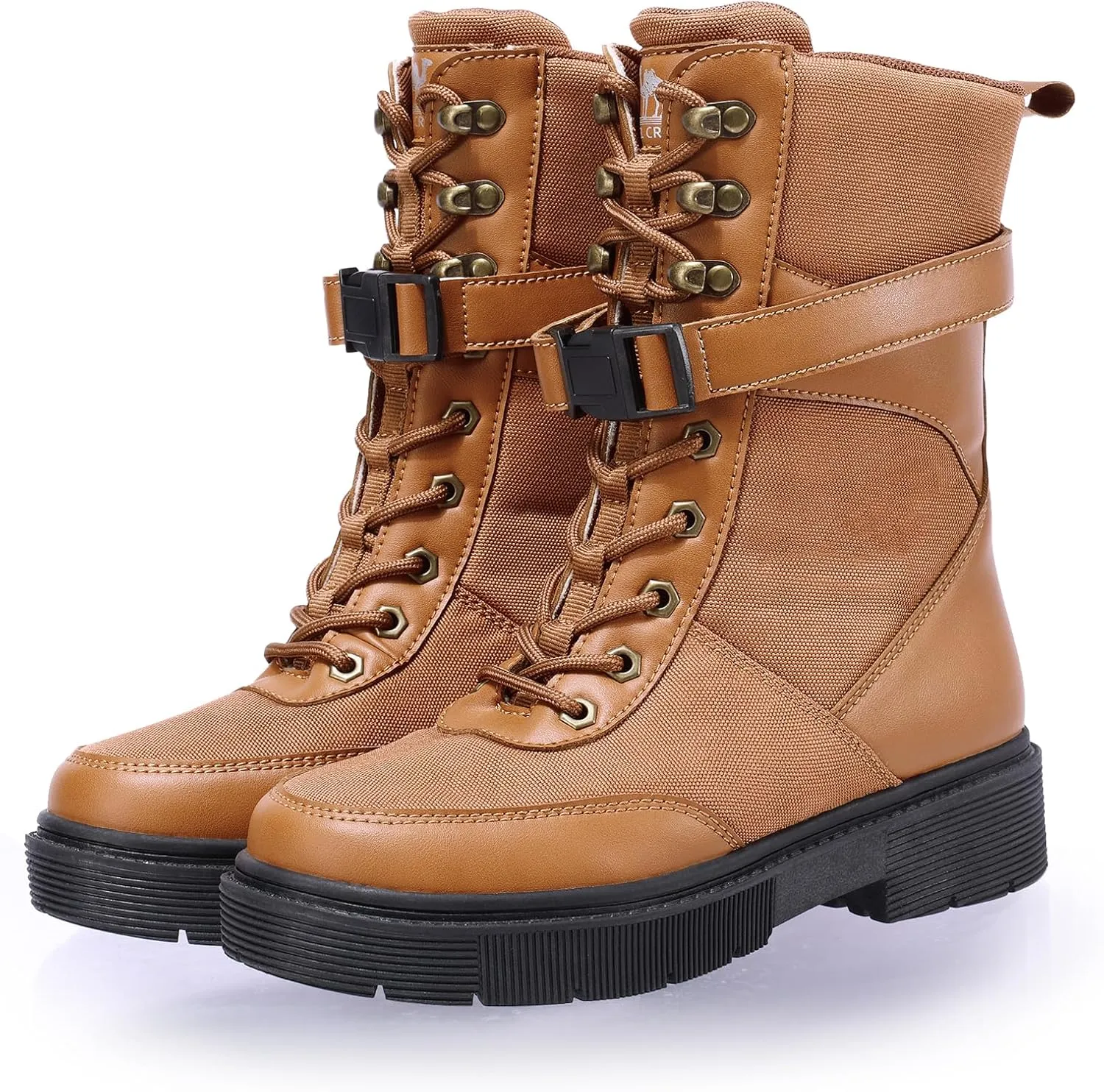 CAMEL CROWN Women's Ankle Boots Lace-up Combat Boots Low Heel Booties Elastic Lug Sole Non-Slip Shoes